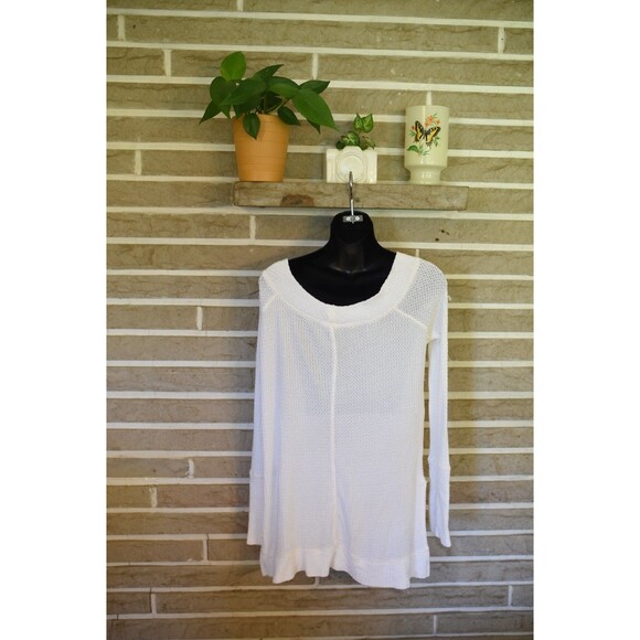 We The Free Free People waffle Off-Shoulder Thermal Tunic Top Ivory White Sz M - Picture 3 of 6